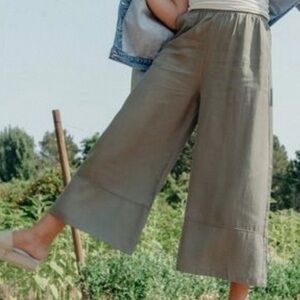 CJLA Hayes Wide Leg High Rise In Olive Green Size Large Elastic Waistband